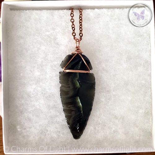 Black Obsidian Arrowhead Copper Pendant